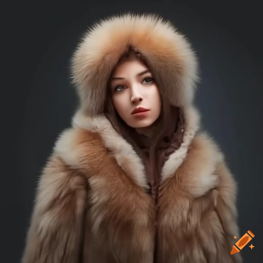 Woman wearing a mongolian lamb fur coat