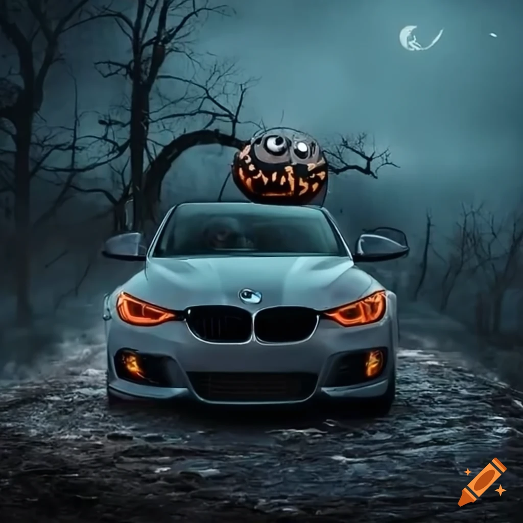 Grey bmw 340i with halloween theme on Craiyon