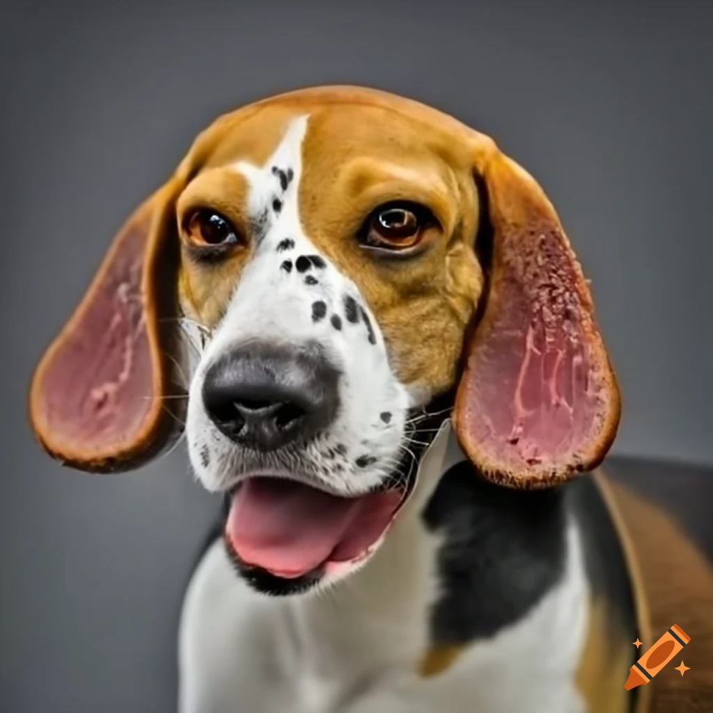 funny image of a beagle with a pastrami tongue