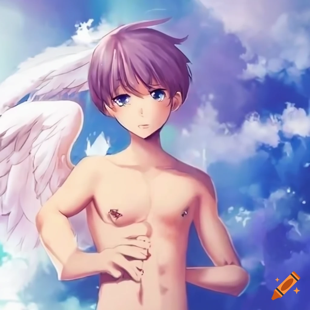 Anime art of a tall boy with angel wings in a black jacket on Craiyon