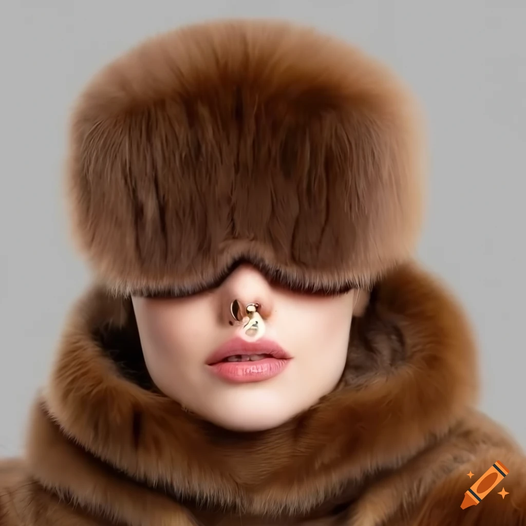 Woman wearing fur coat and sleep mask on craiyon