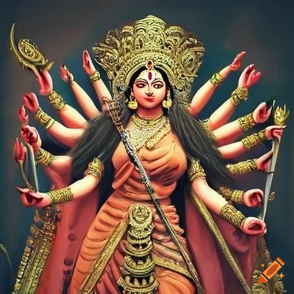 Durga kills The Demon Kalighat Painting