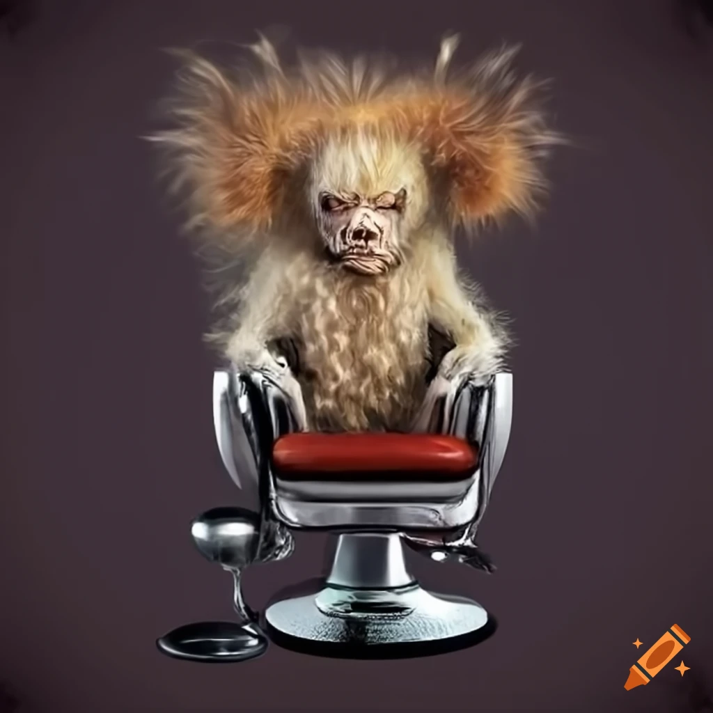 humorous image of a hairy creature in a barber chair