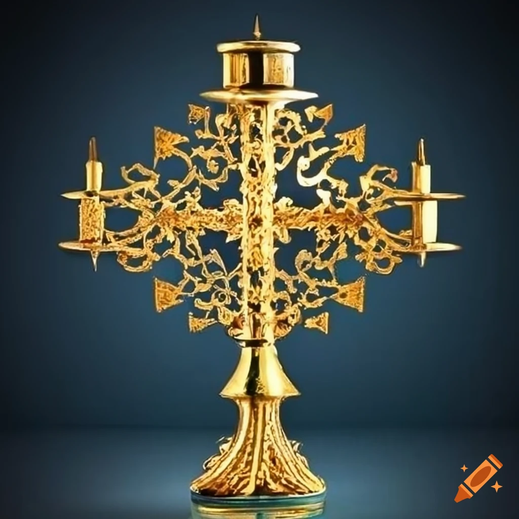Islamic art candelabrum with gold ornaments on Craiyon
