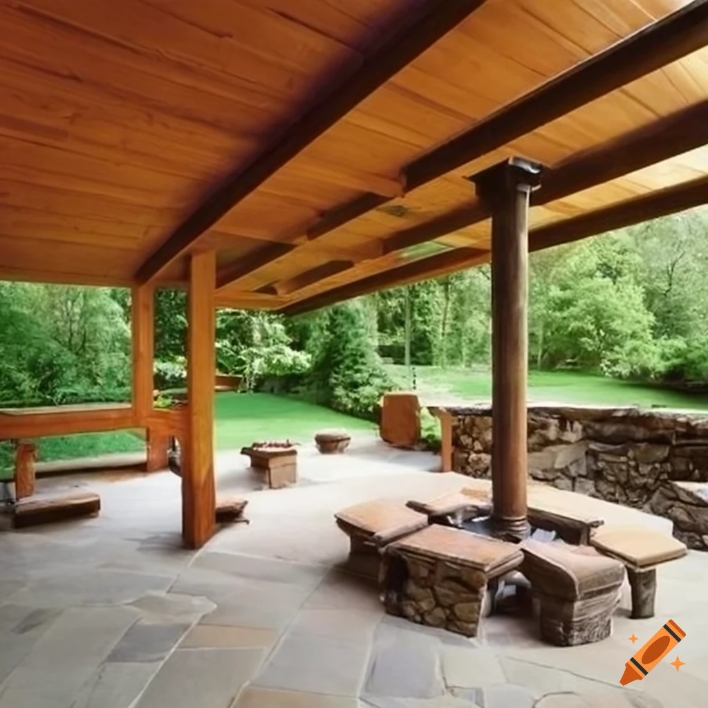 Open Design Patio With Stone Floor And Post Beam Construction On Craiyon open-design-patio-with-stone-floor-and-post-beam-construction-on-craiyon