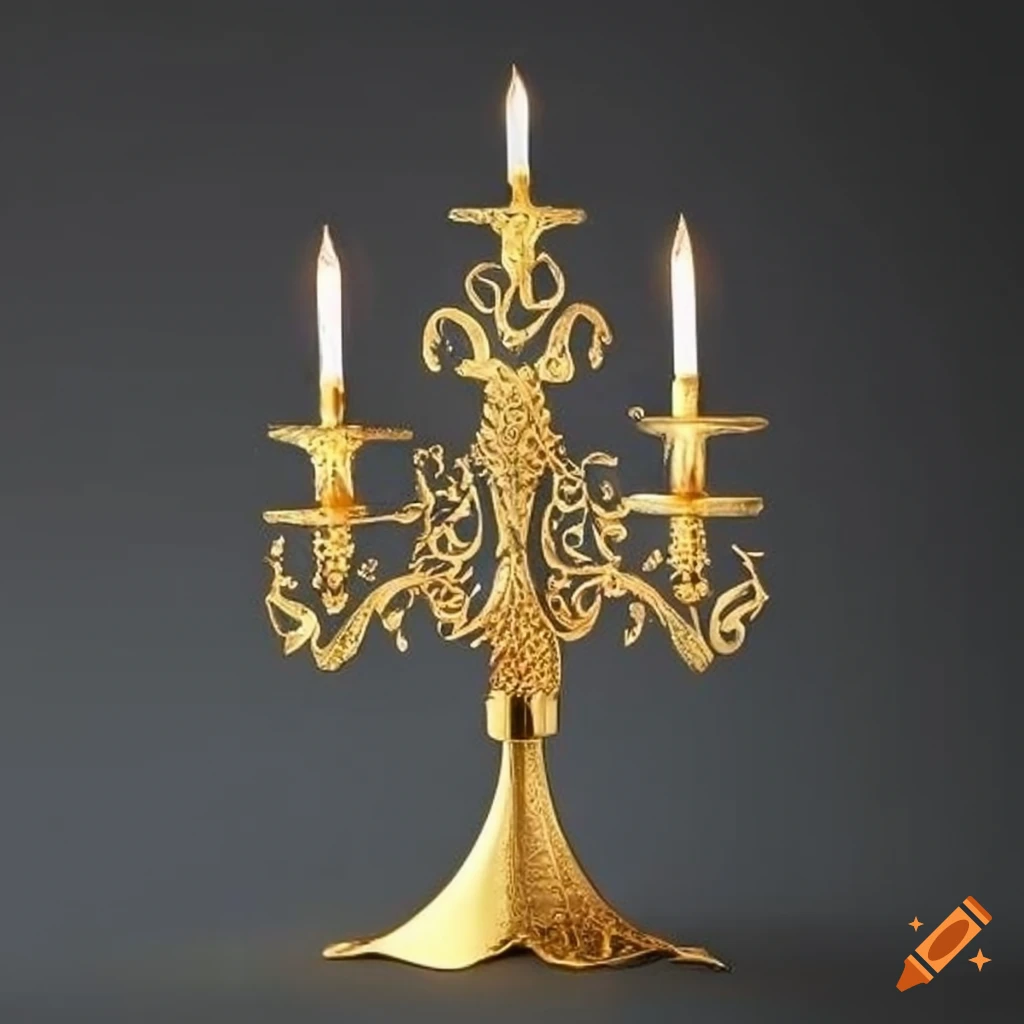golden candelabrum with intricate Islamic art ornamentation