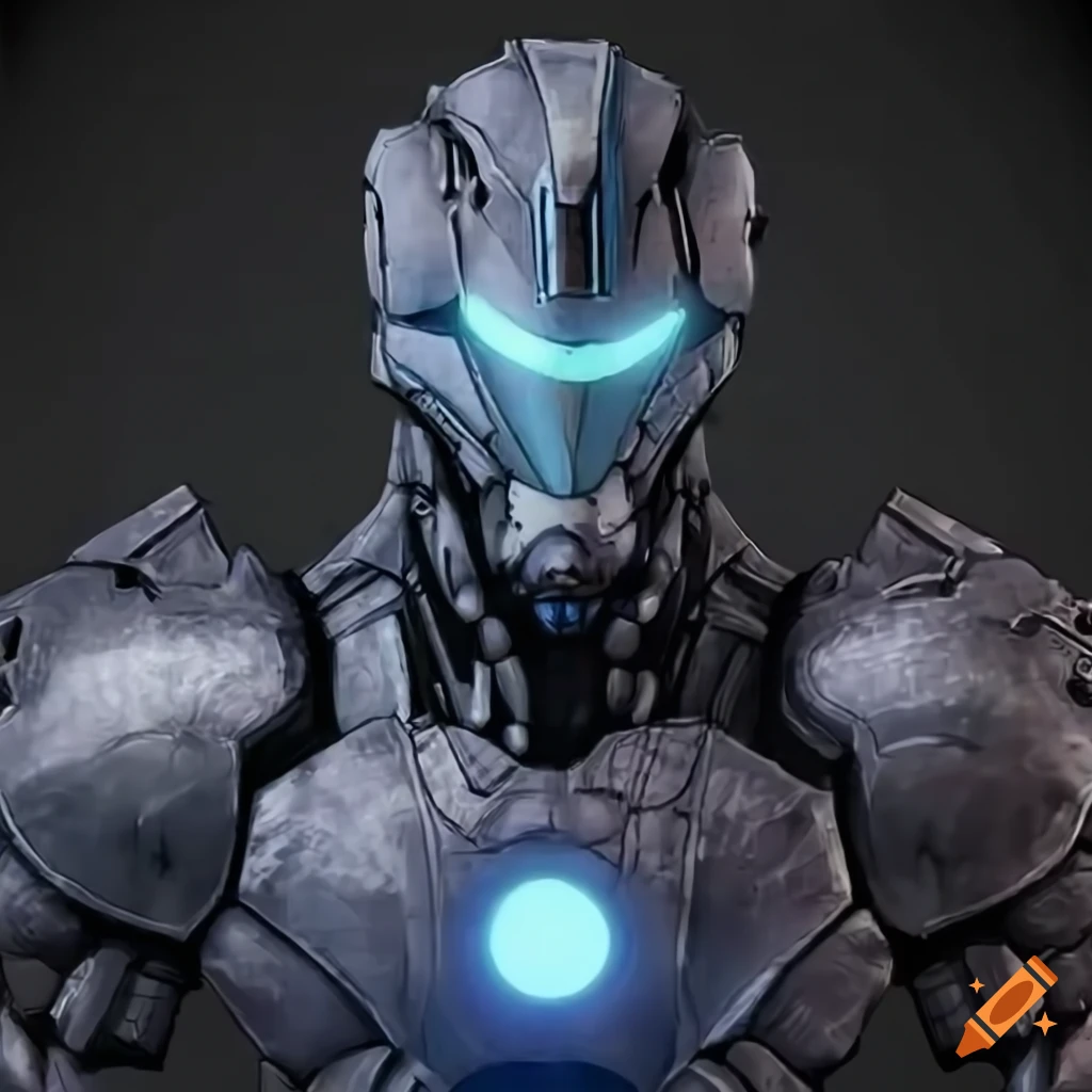 Human male high tech angular plate sci-fi armor exosuit on Craiyon