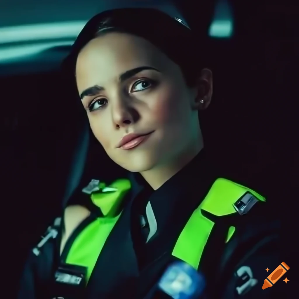 portrait of a young policewoman in a police car