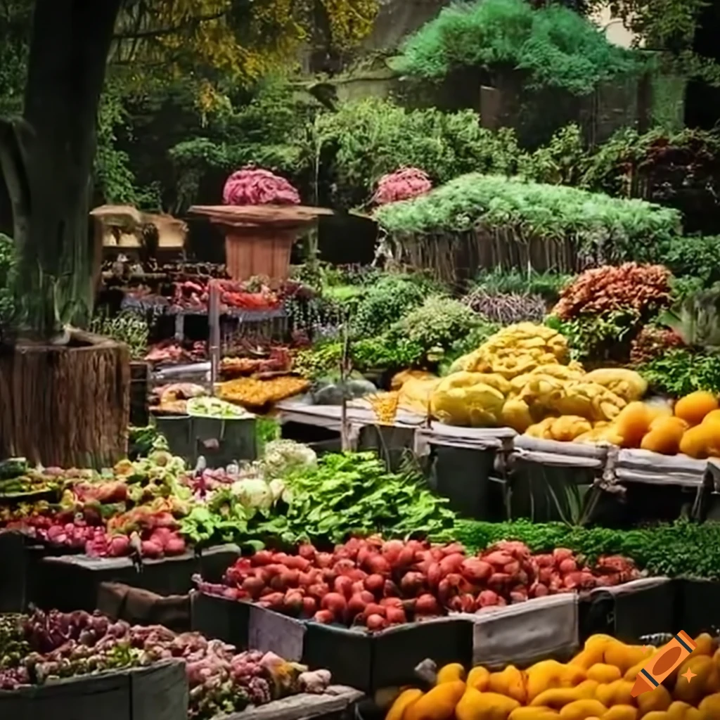Outdoor botanical garden with a market on Craiyon