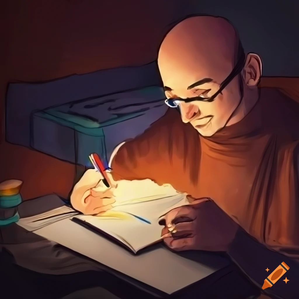 image of a hardworking dad studying and writing at night
