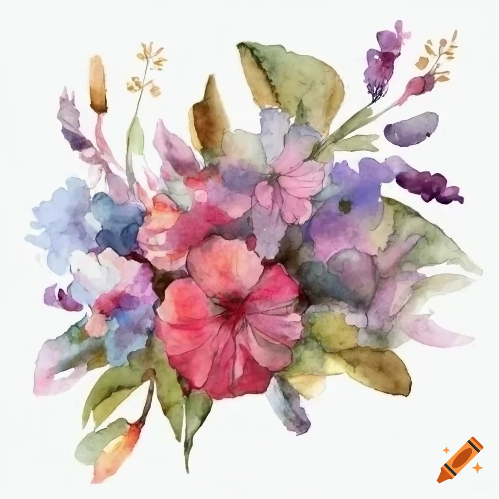 watercolor flower bouquet on white background
