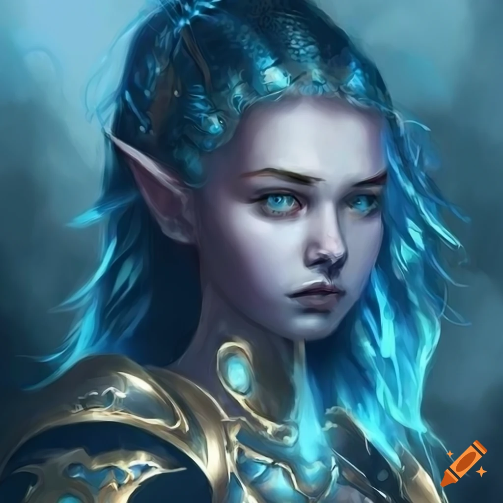 Fantasy Portrait Of A Young Girl With Blue Skin And Golden Armor 