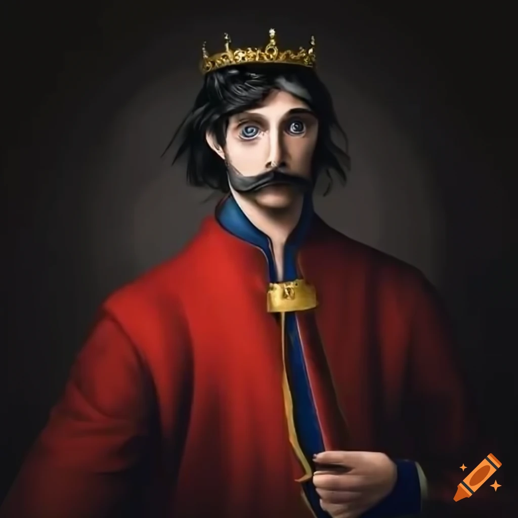 Portrait of a young king with a saber