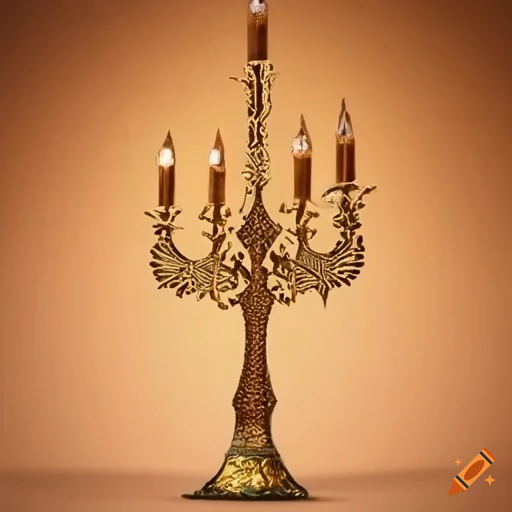 ornate Islamic art candelabrum with gold leaf leaf ornaments