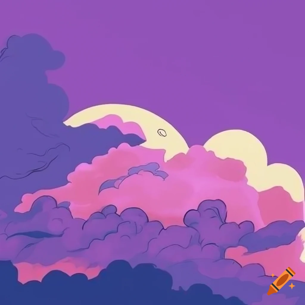 Japanese style purple cloud drawing