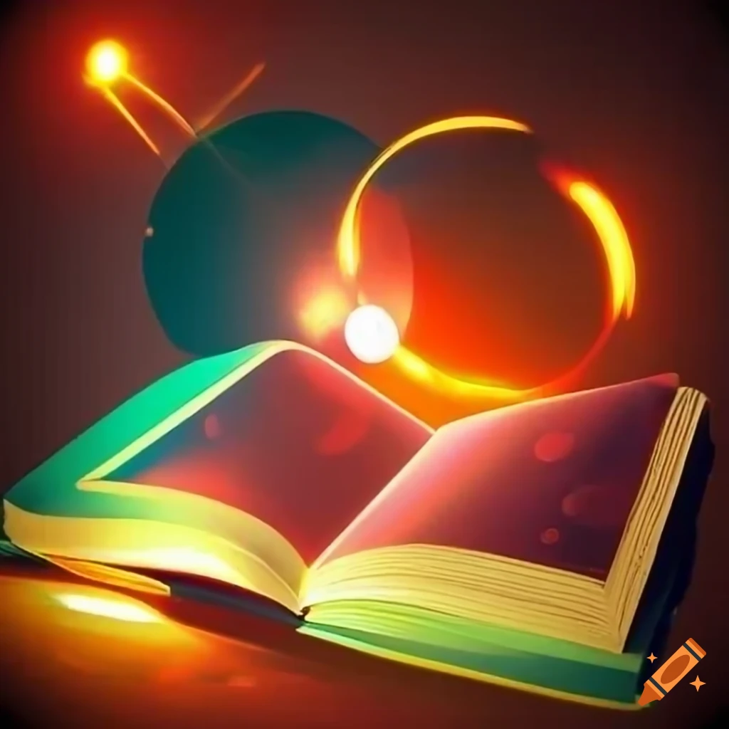 Colorful open book with shining light
