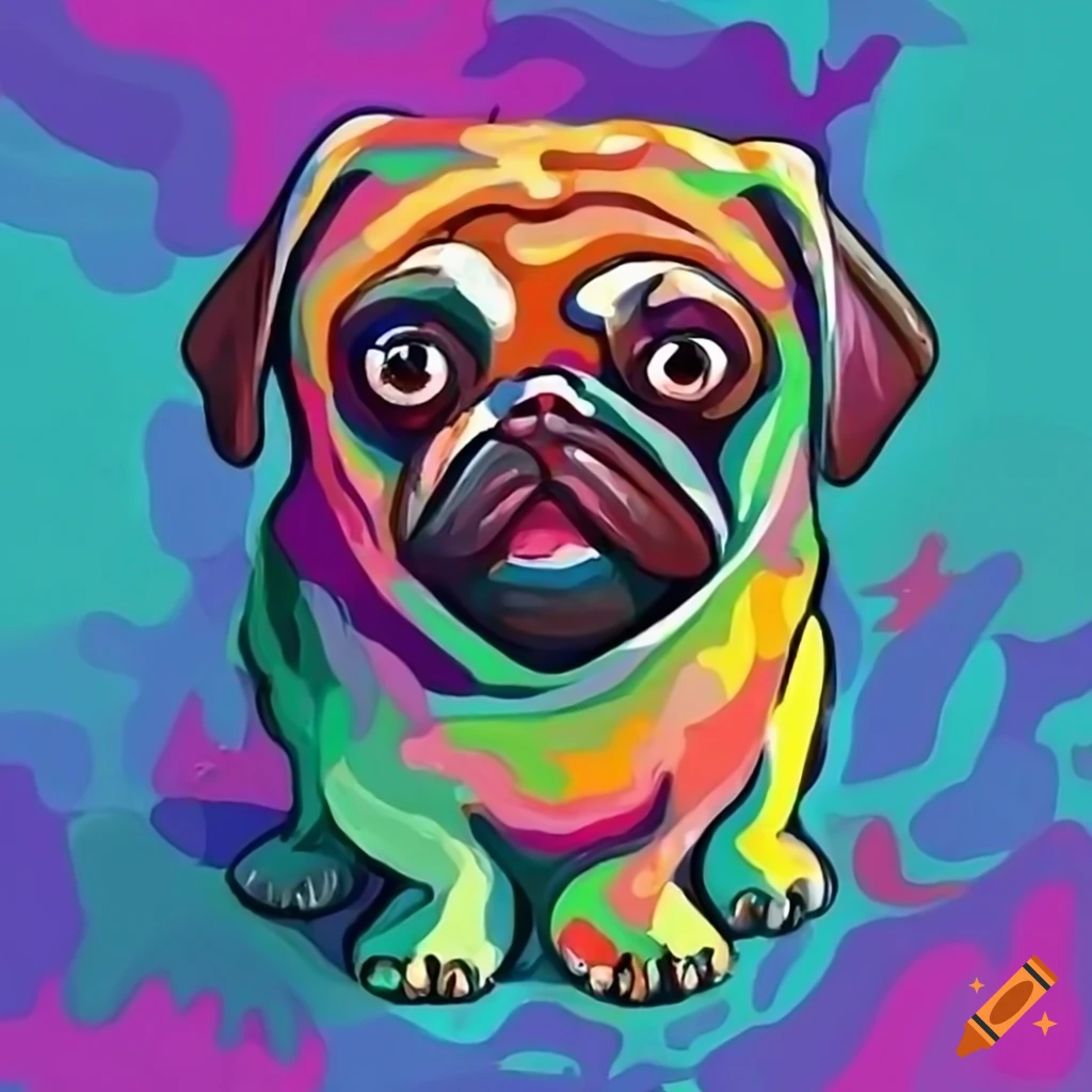 colorful abstract painting of a pug