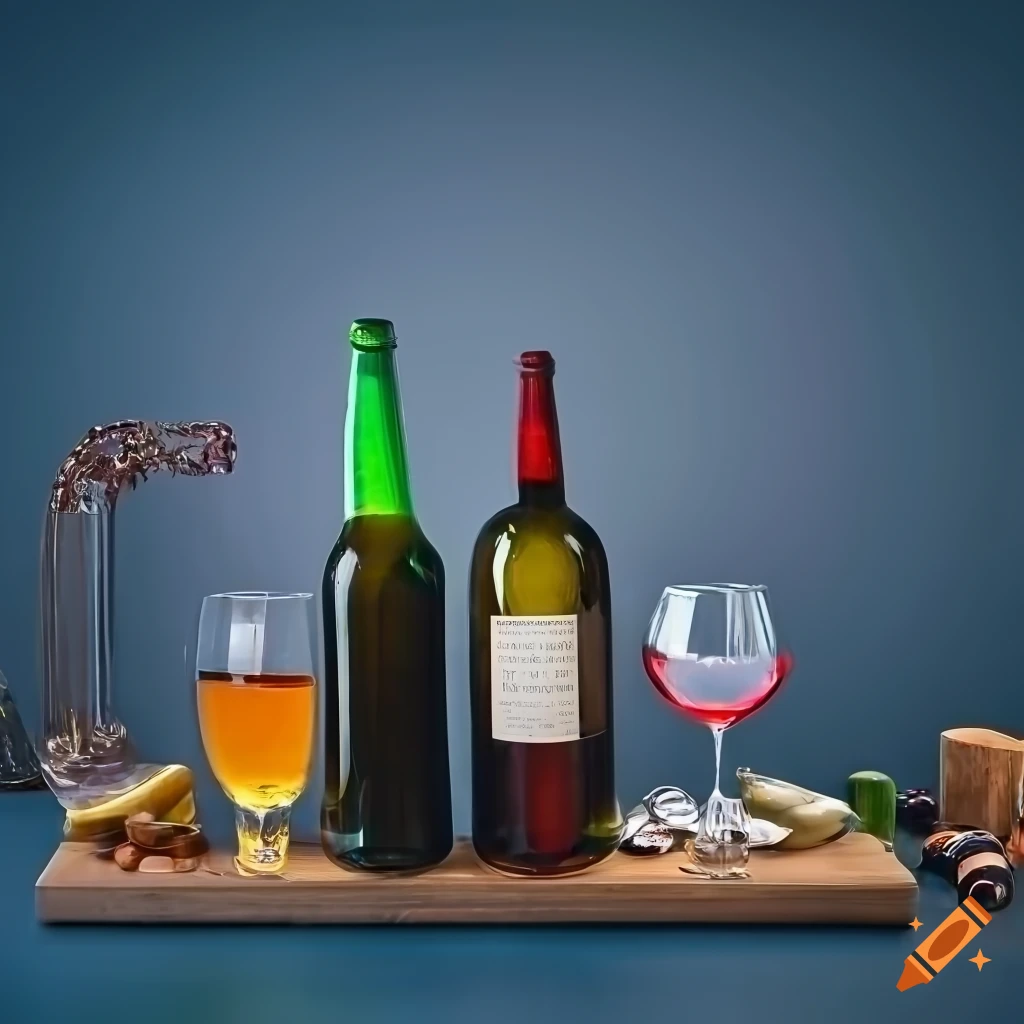 Colorful display of beer and wine bottles on Craiyon