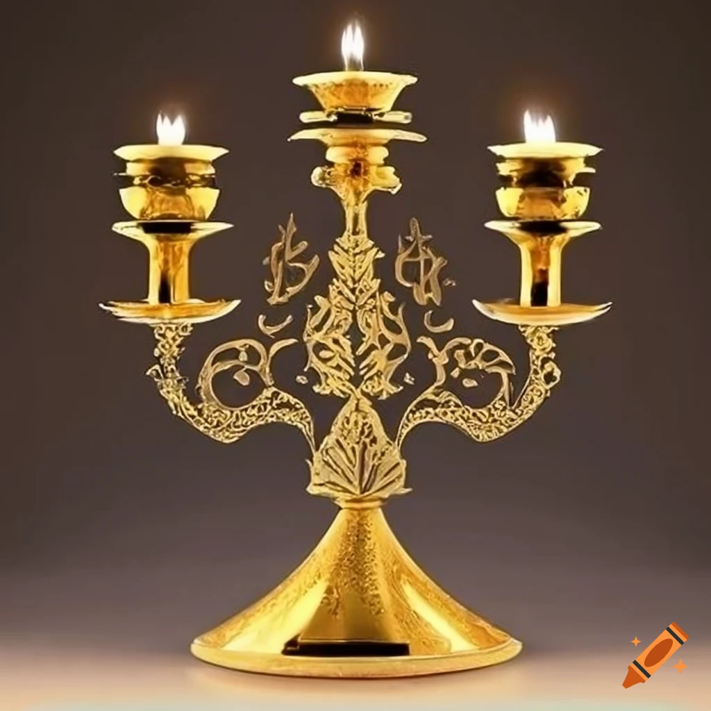 candelabrum with gold ornaments and holy cross