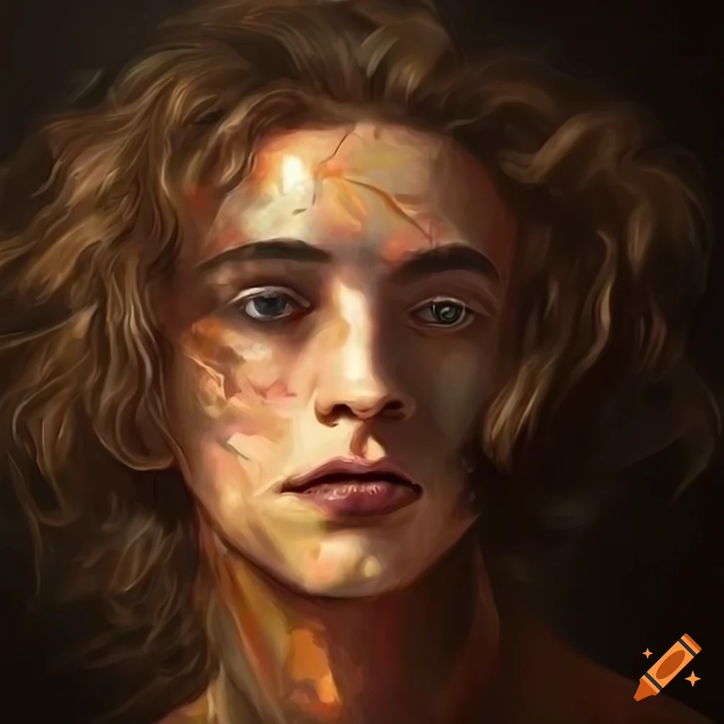 Abstract painting of a young man with unique features on Craiyon