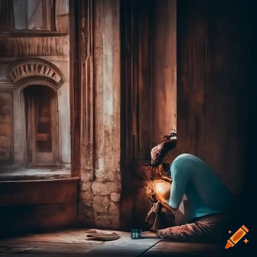 man working in an old city house