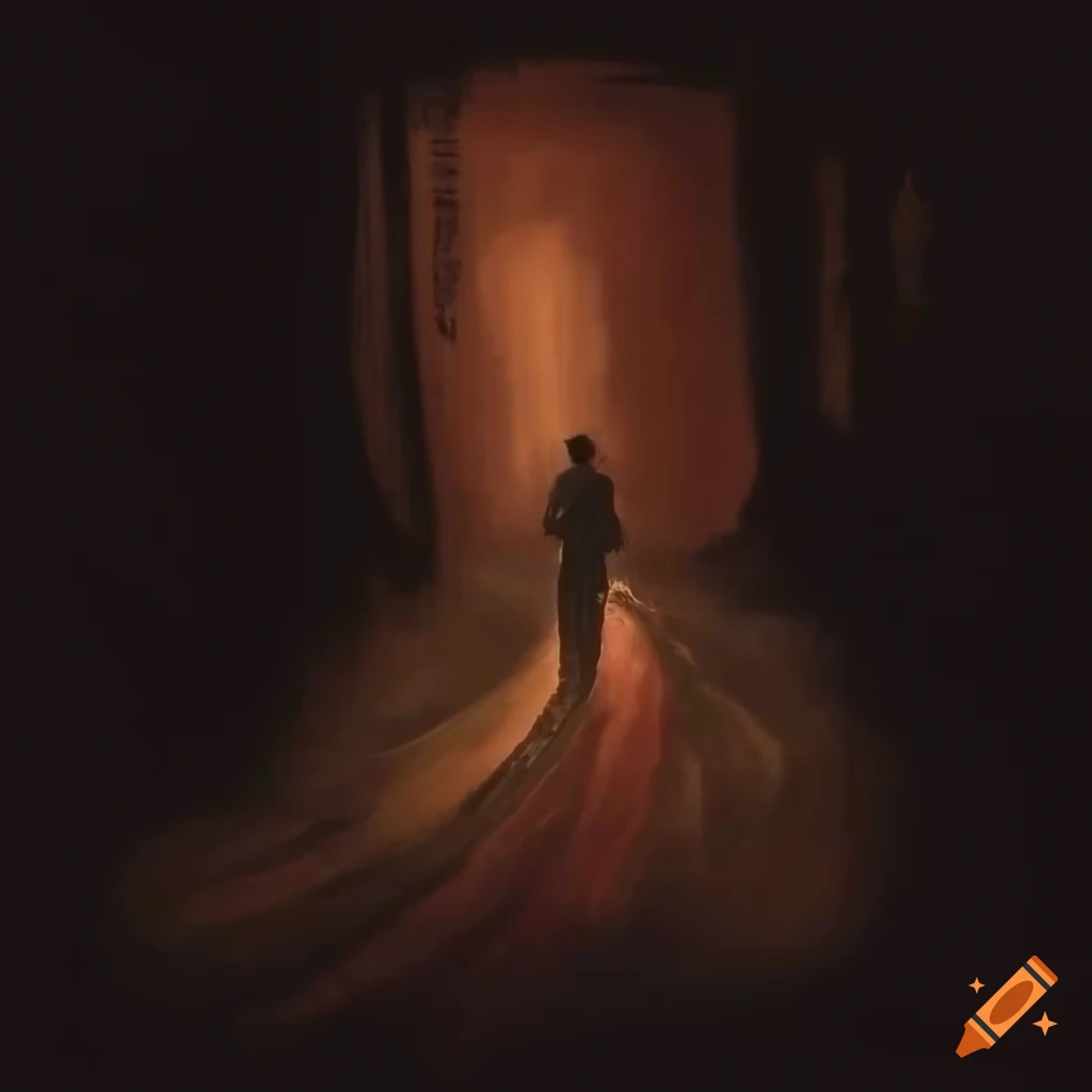 Man carrying a cross in foggy country road at sunset