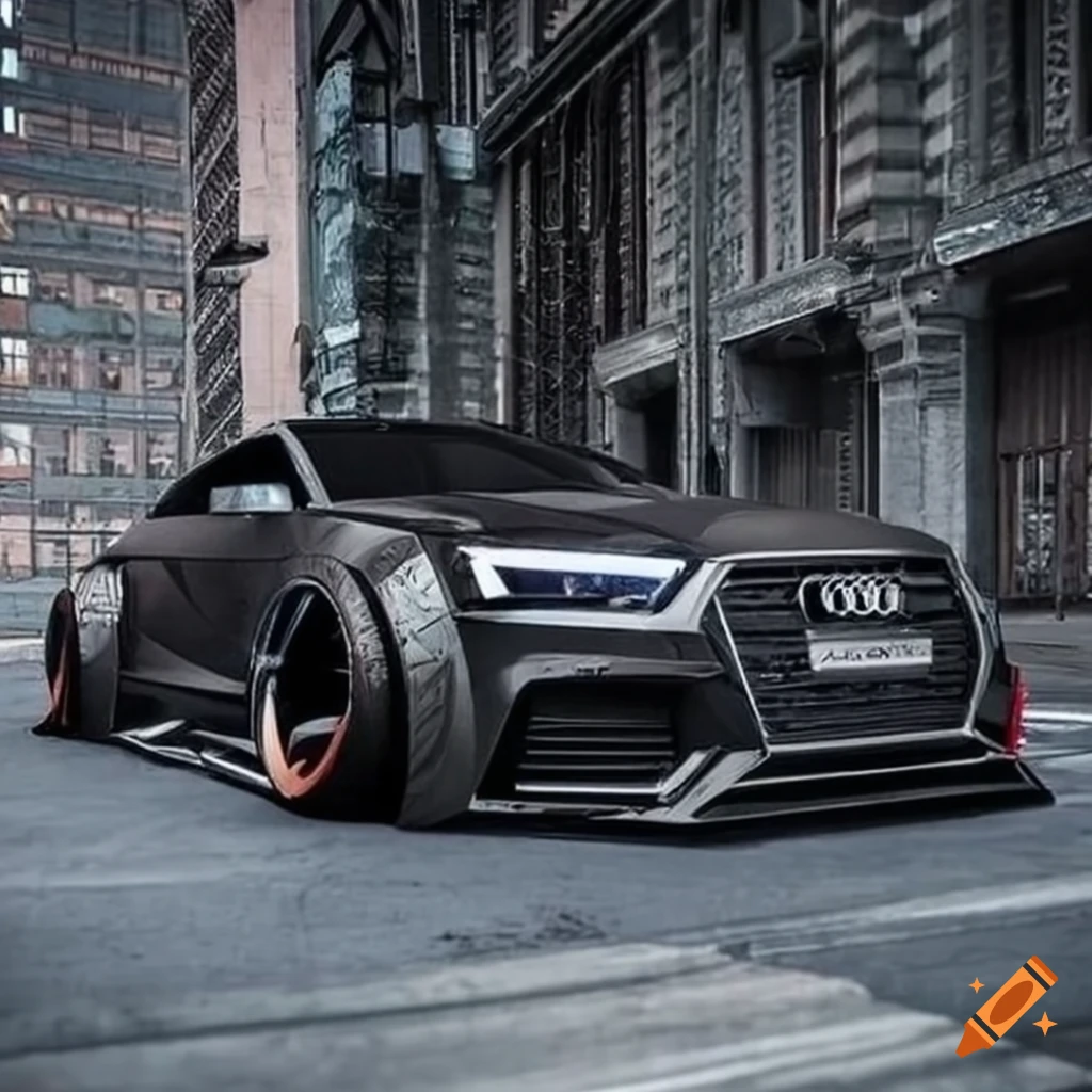 An audi rs4 with lowered suspesion and a widebody kit on Craiyon