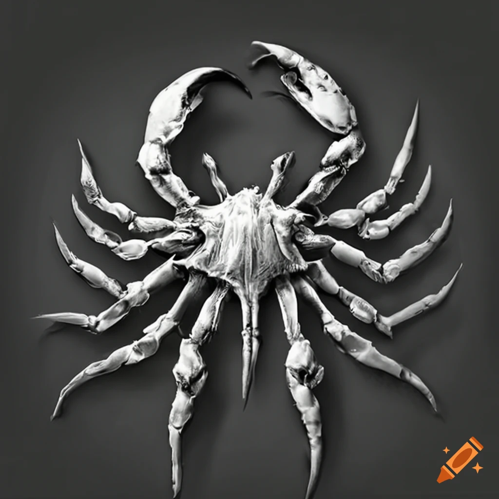 black and white death metal band logo in the shape of a crab