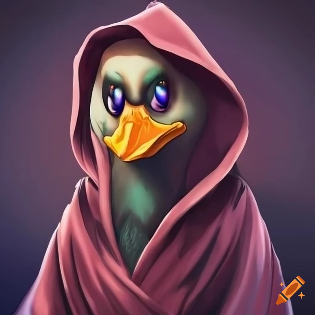 image of a duck dark mage in a hooded robe