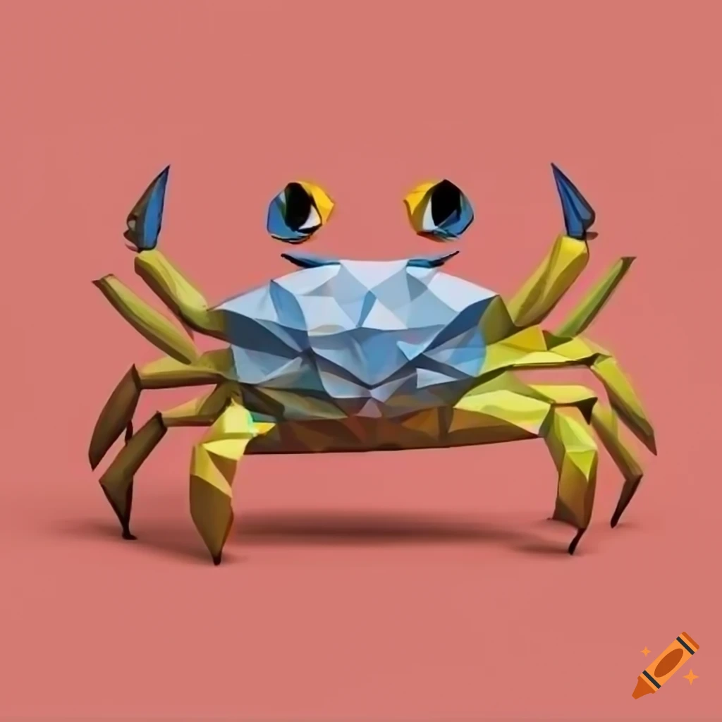 polygon art of a smiling crab with carabiner legs