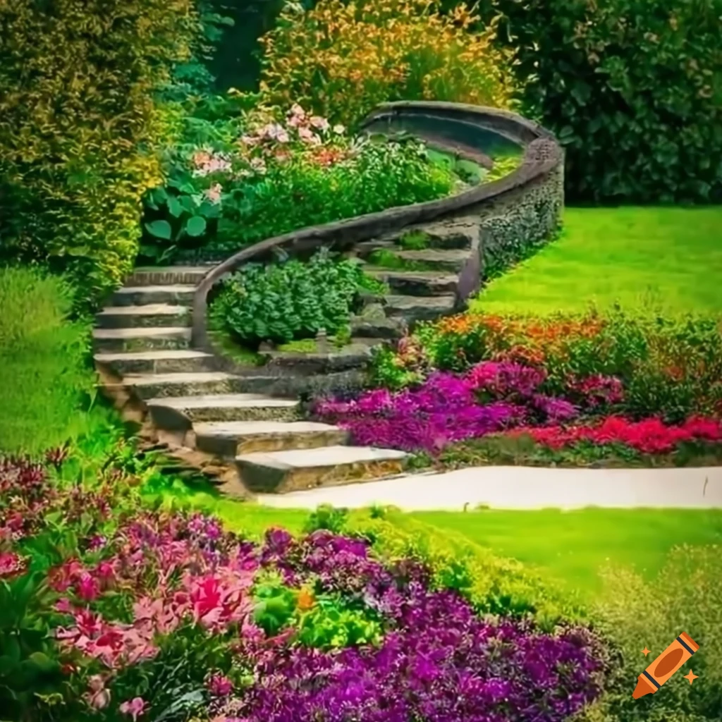 vibrant garden with blooming flowers and plants