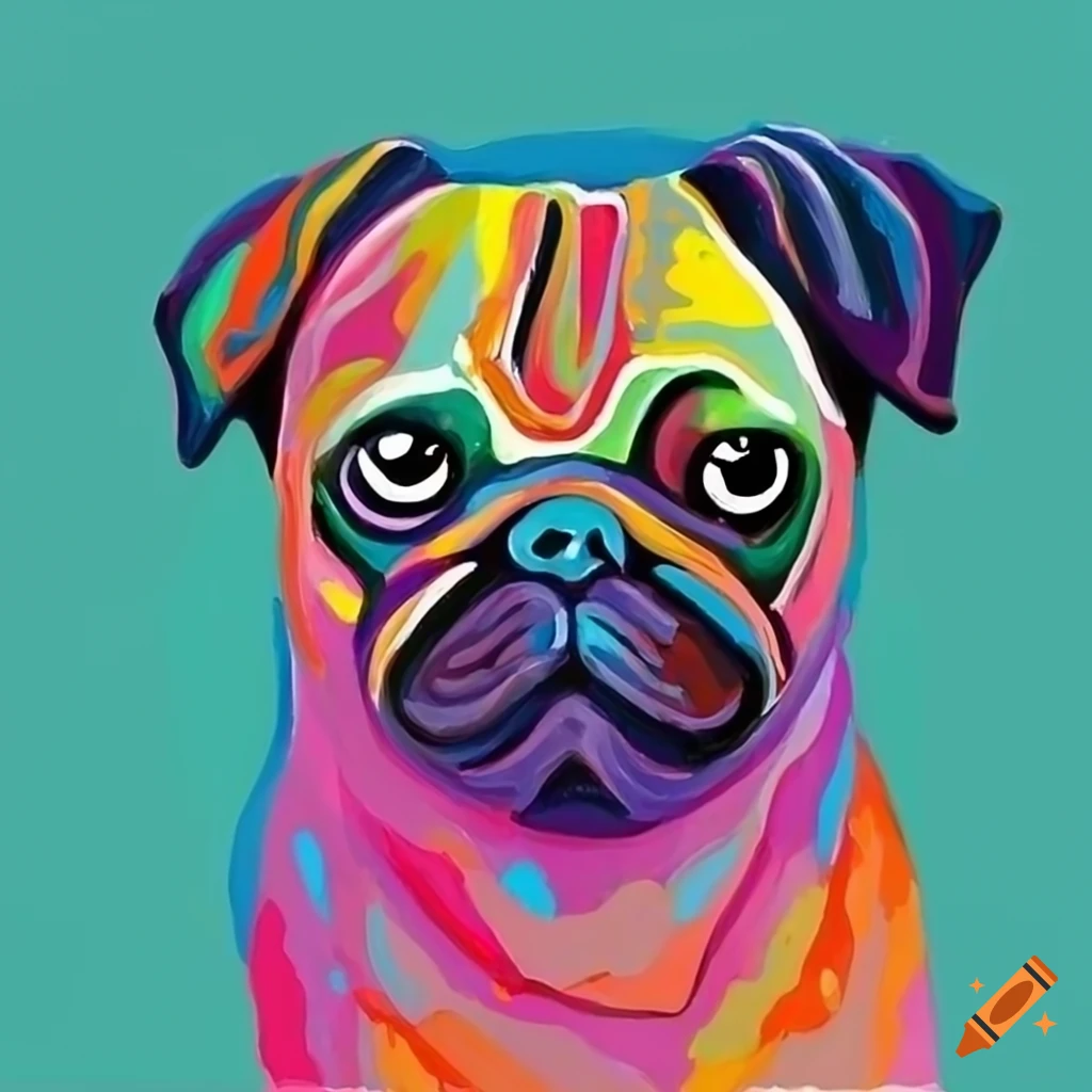 colorful painting of a pug