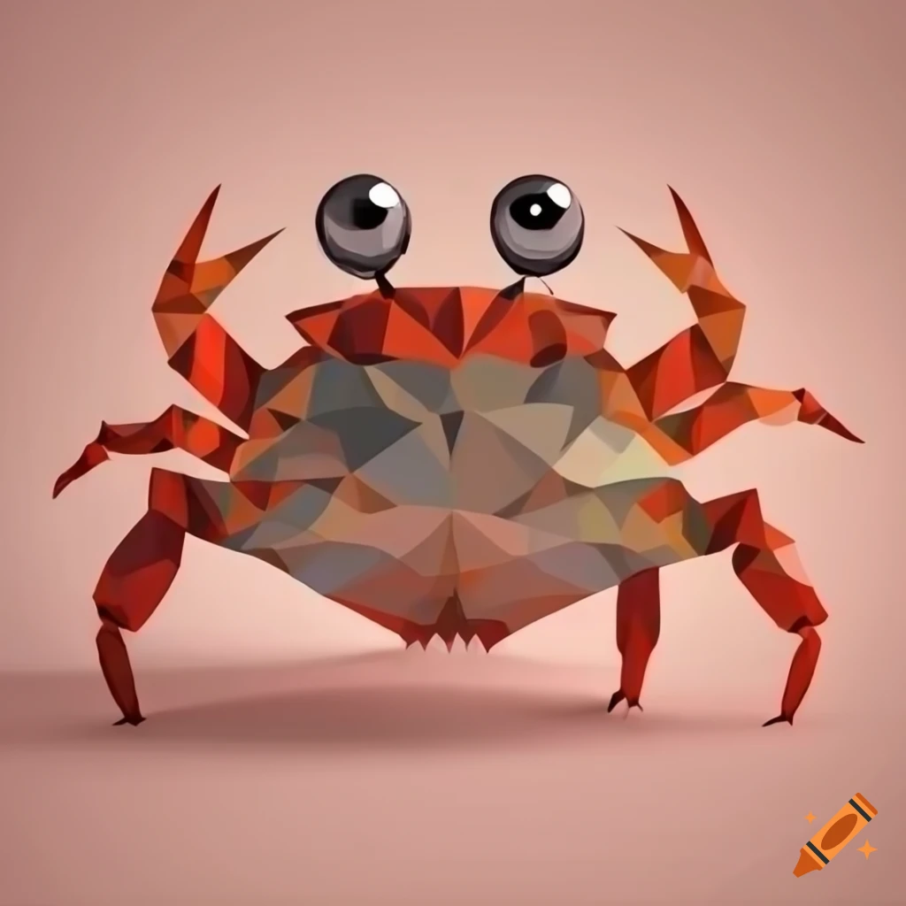 polygon art of a smiling crab with carabiner legs