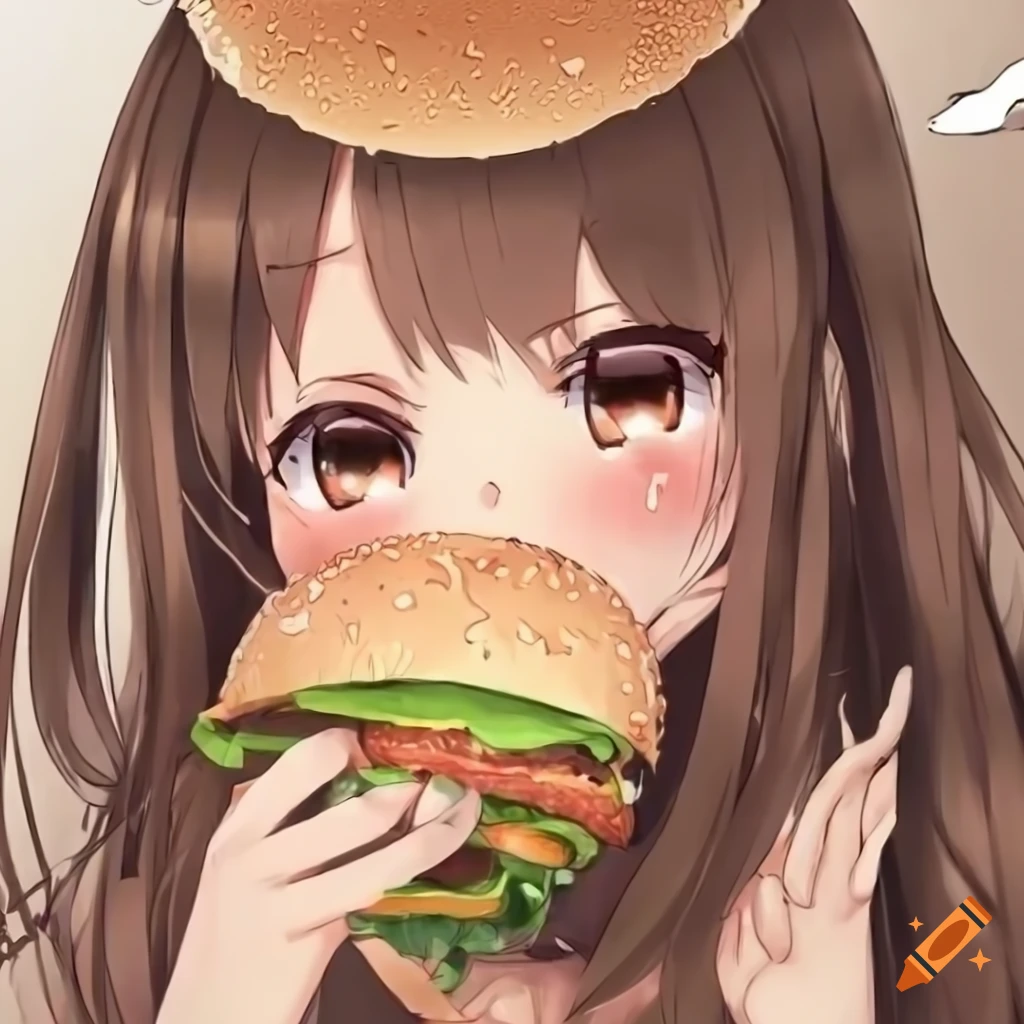 Anime Girl Eating Burger Graphic · Creative Fabrica