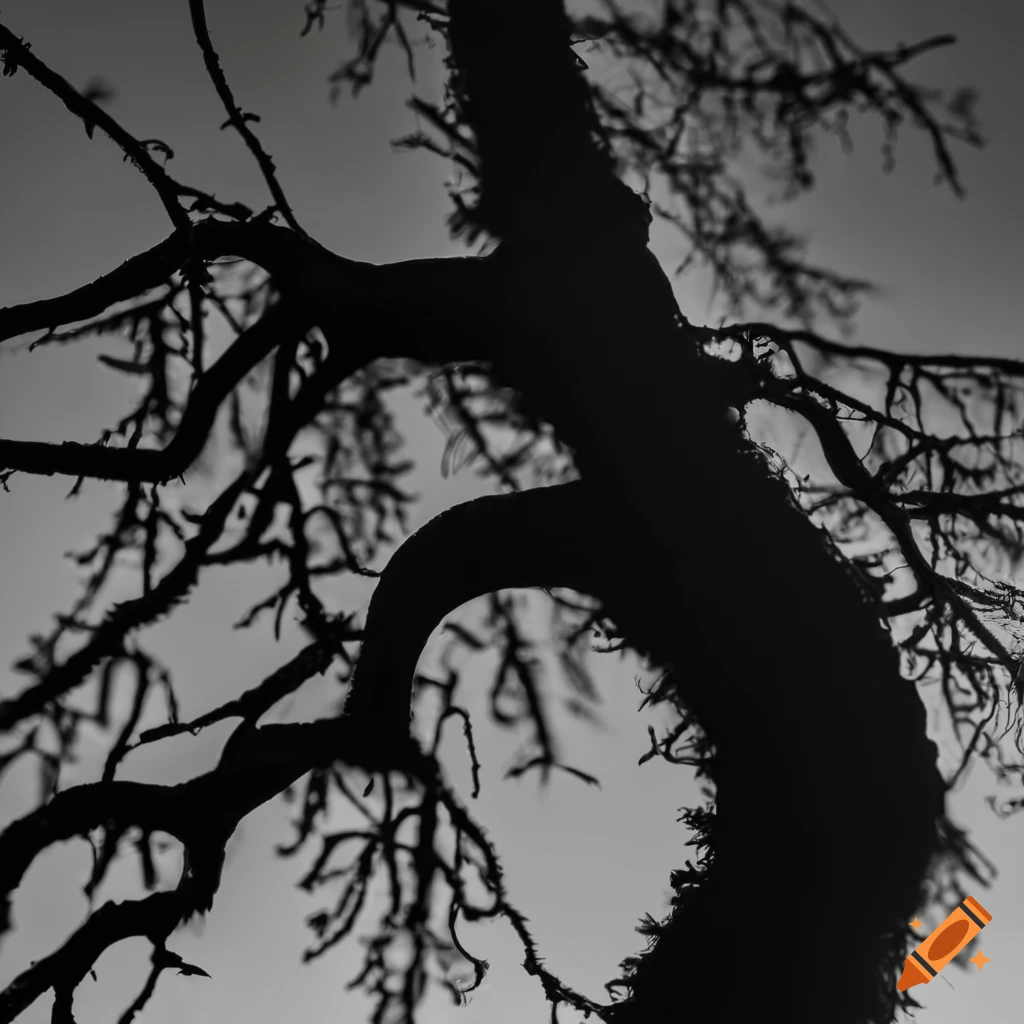 close-up of Spanish moss silhouette in black and white
