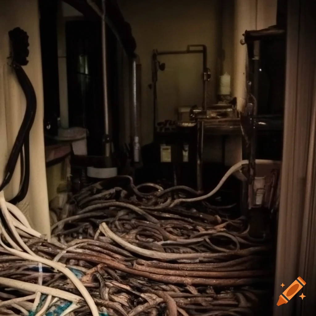 Complex network of cables and pipes on Craiyon