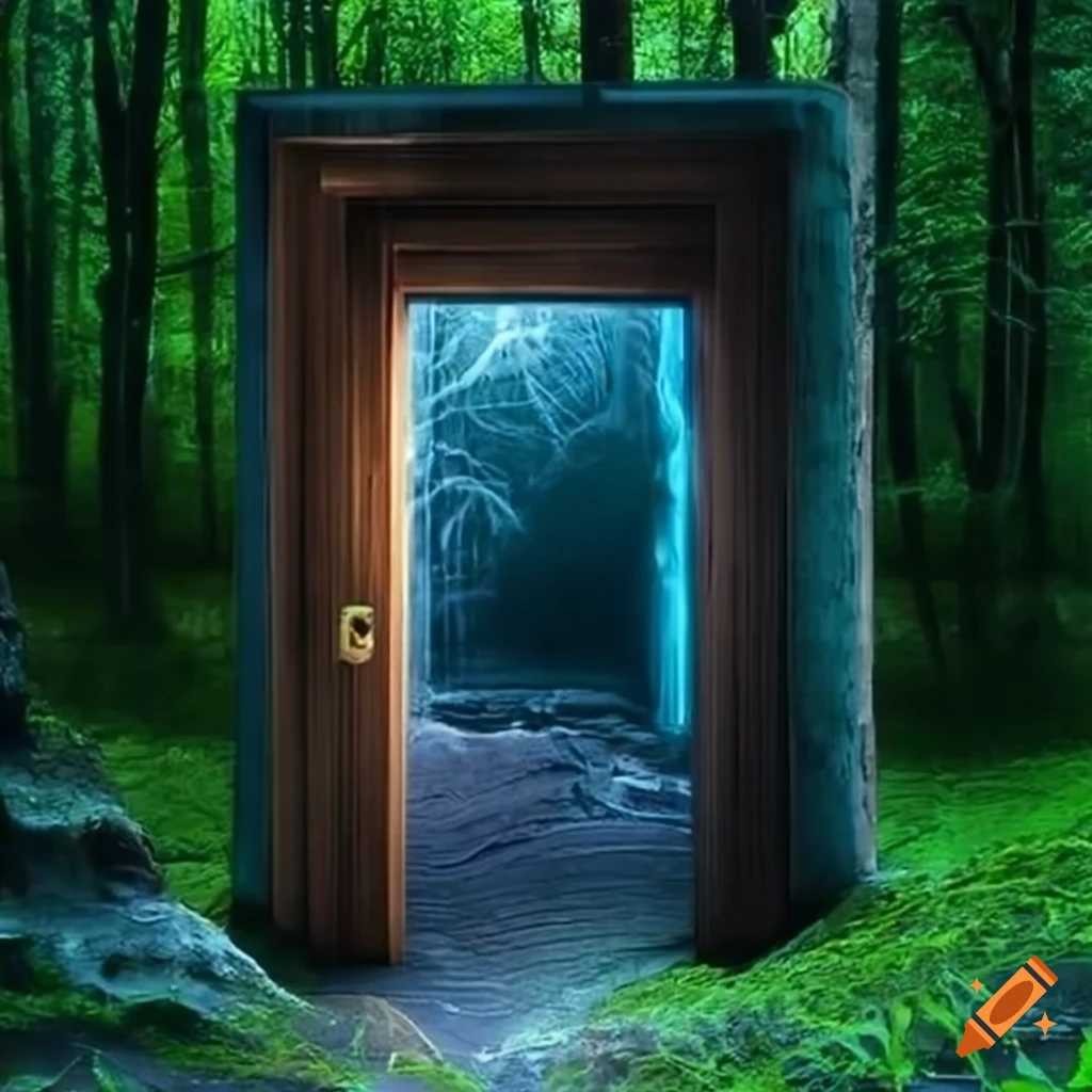 Doorframe leading to a magical forest on Craiyon