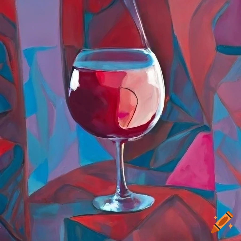 Picassostyle still life with a glass of red wine