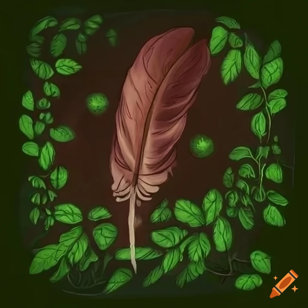 Magical quill surrounded by vines and leaves in harry potter style