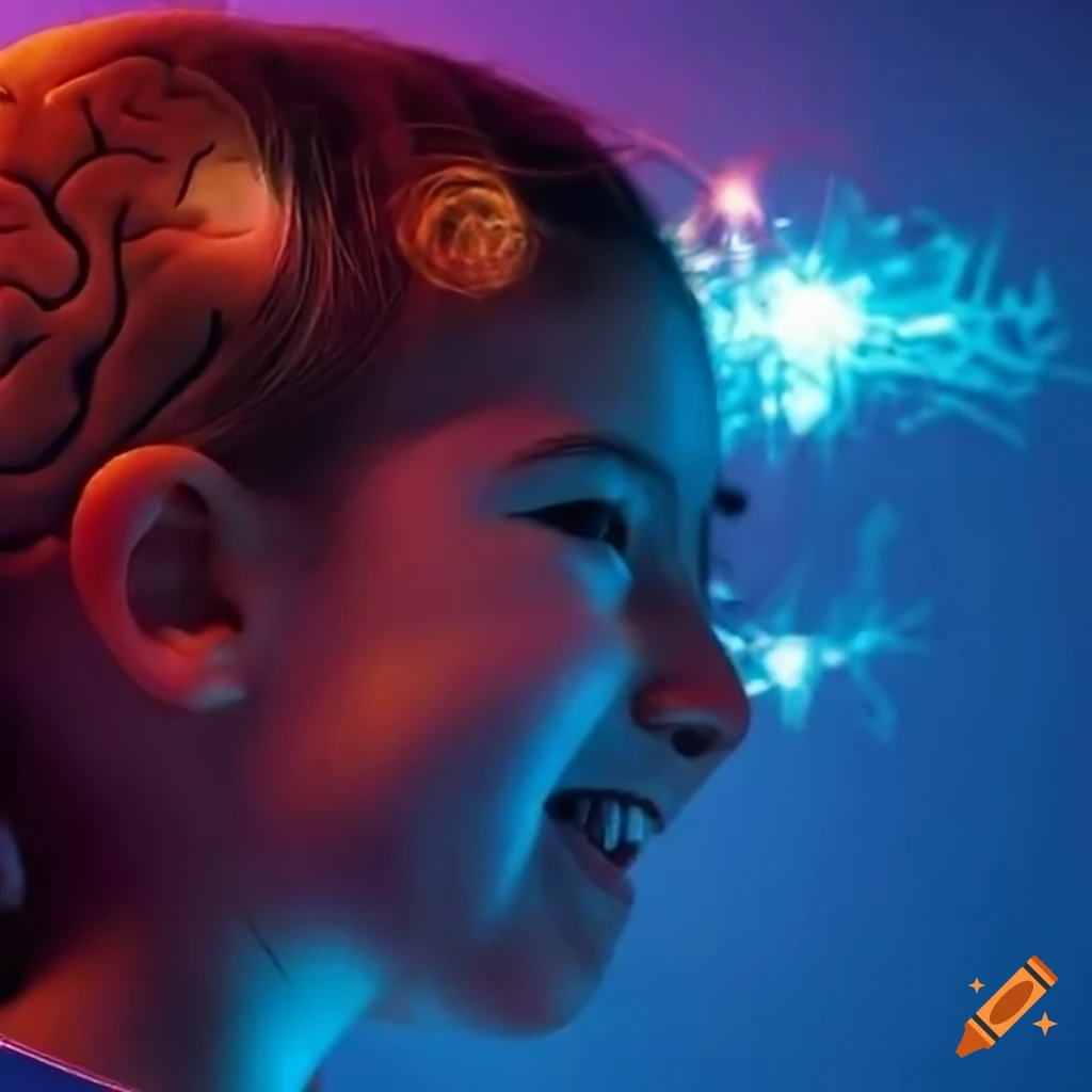 close-up of neural connections in a young girl's brain