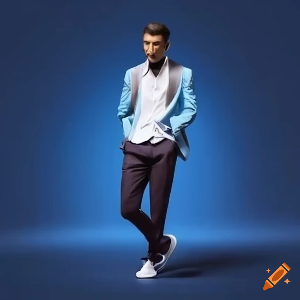 Stylish Man In Sky Blue Blazer With White Shirt And Navy Blue Trousers 