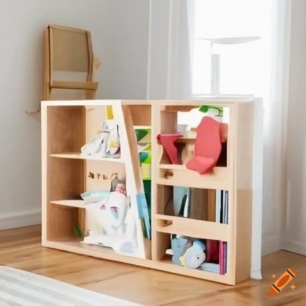 Montessori styled bookshelf for children on Craiyon