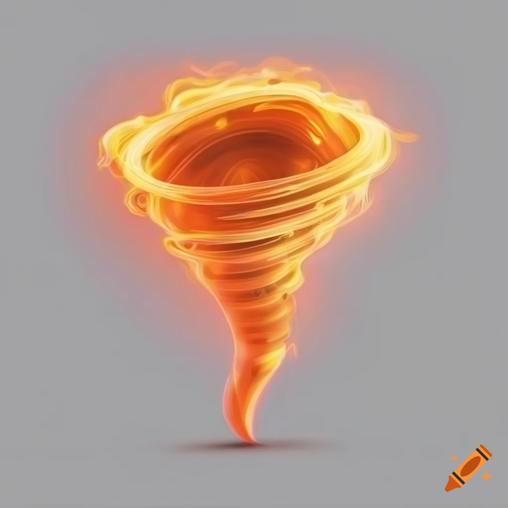 cartoon rendering of a violent tornado with orange light