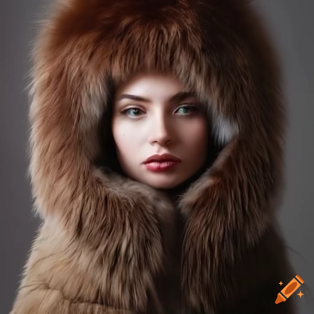Woman wearing a mongolian lamb fur coat