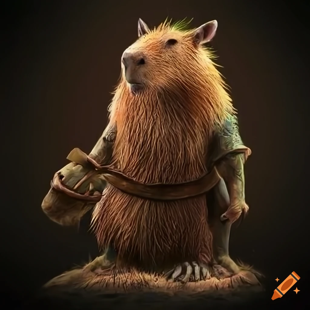 fantasy illustration of a capybara druid