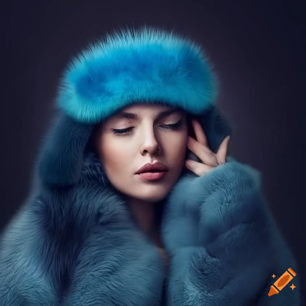 Woman in a fashionable fur coat and sleep mask on Craiyon