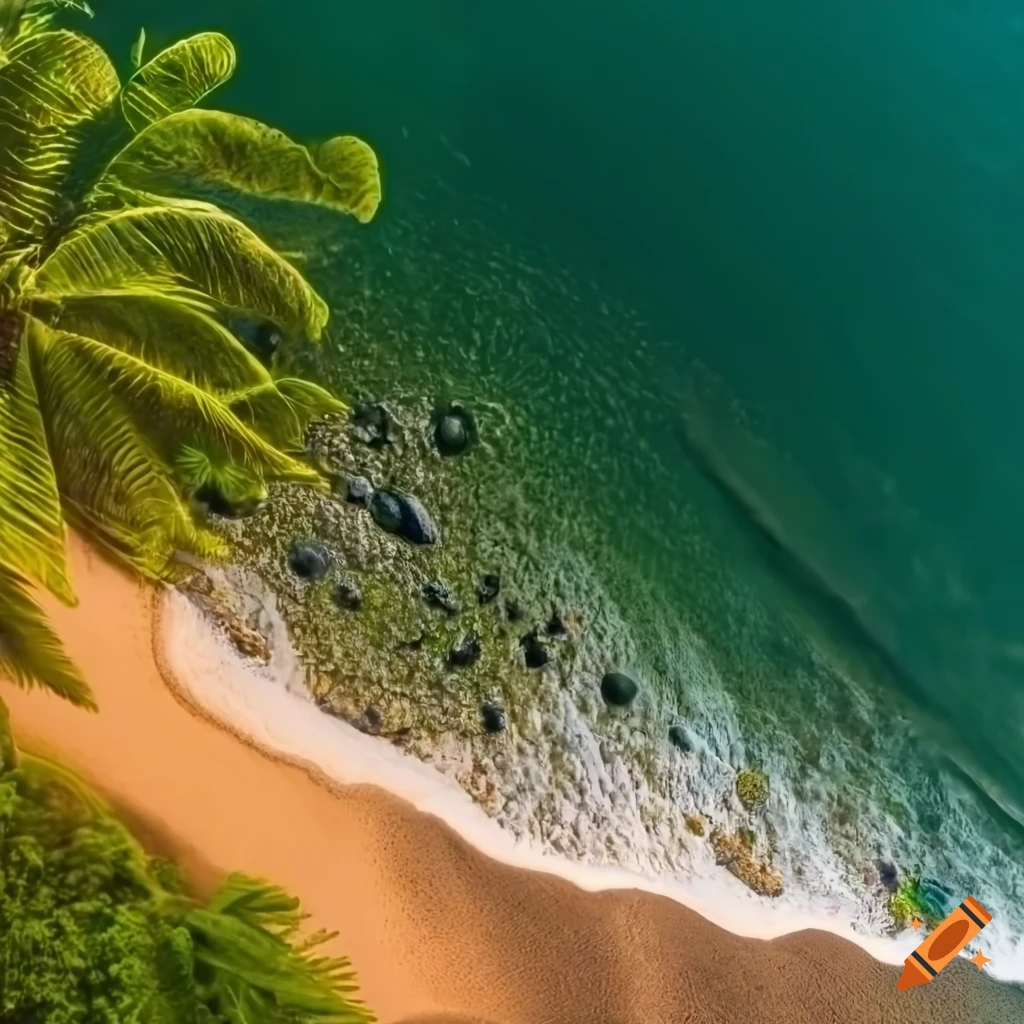 top view of a pebble beach near a tropical forest