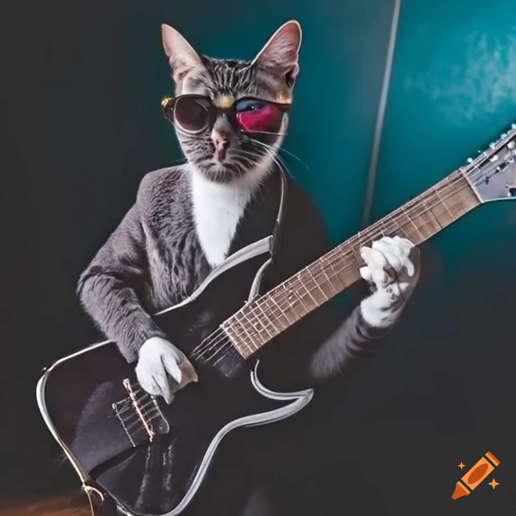 Cool cat with sunglasses holding a guitar on Craiyon