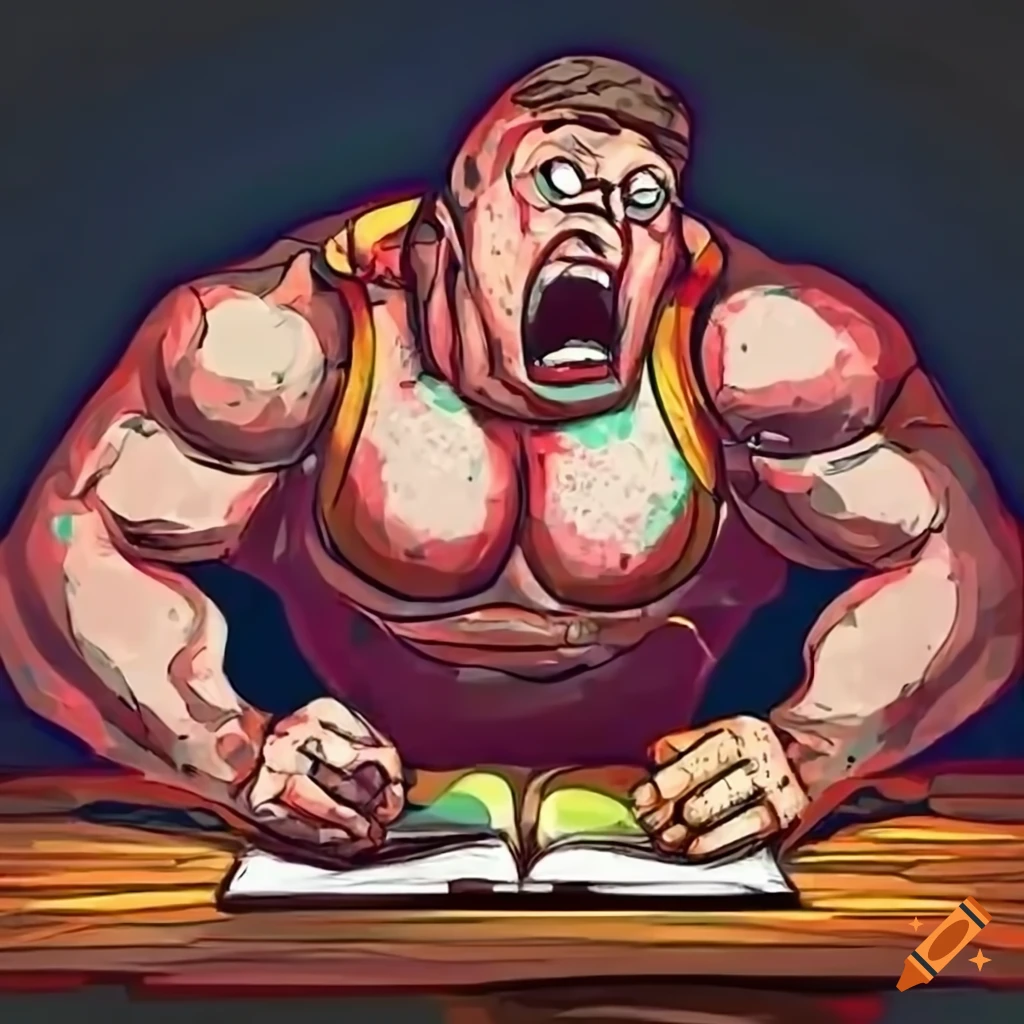 strongman studying at a table