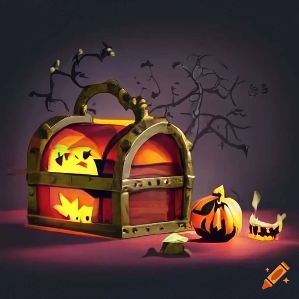 Spooky halloween treasure chest on Craiyon